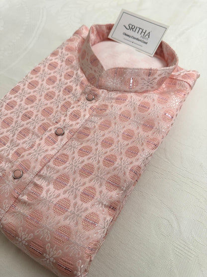 SM0626-02-05 Pastel Pink Sequins Jacquard Silk Blend Kurta Set
