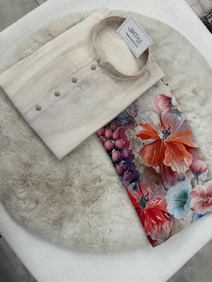 SM0825-01-10 Off White Floral Cotton Kurta