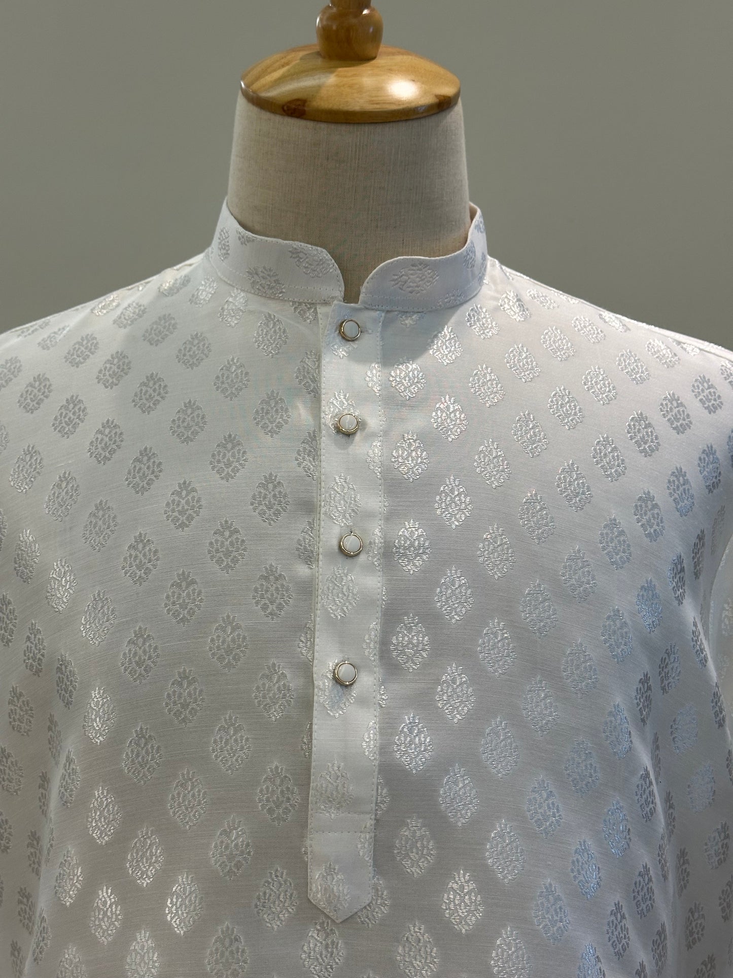 SM0526-02-01 White & Silver Soft Silk Blend Kurta Set