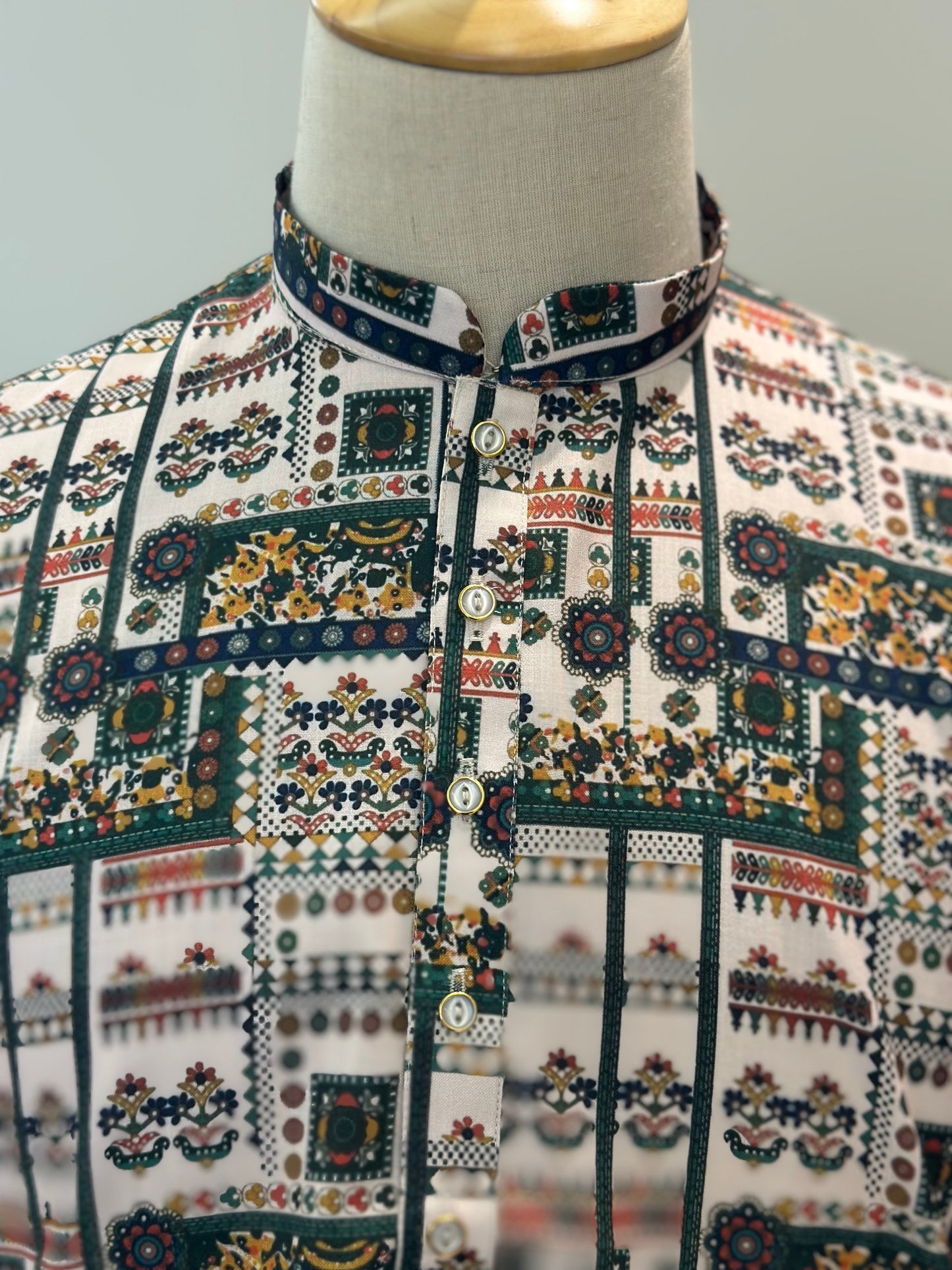 SM0925-01-15 Green & White Print Cotton Kurta