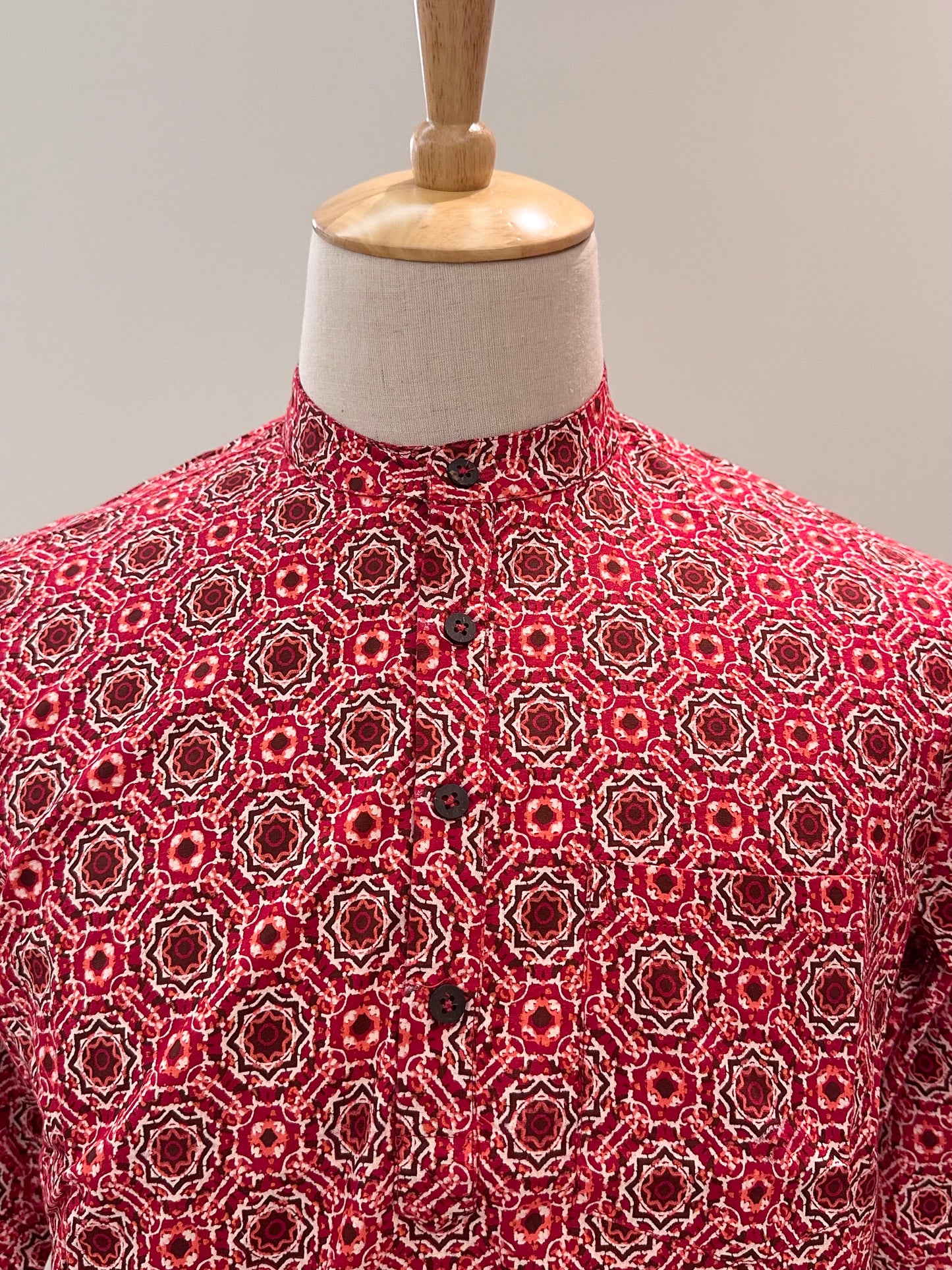 SM0525-15-04 Red Long Sleeve Short Cotton Kurta