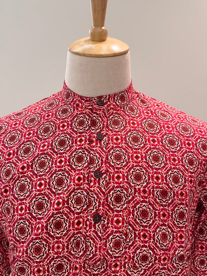 SM0525-15-04 Red Long Sleeve Short Cotton Kurta