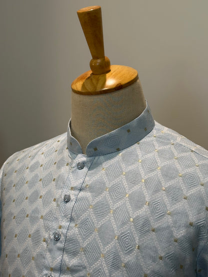 SM0826-02-21 Sky Blue Soft Jacquard Silk Blend Kurta Set