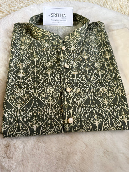 SM0424-02-10 Army Green & Mustard Kurta Set