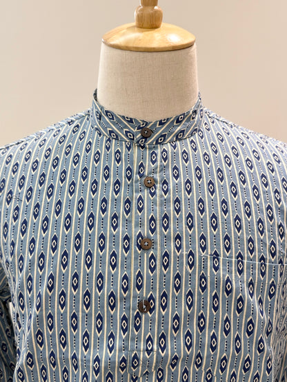 SM0525-15-06 Blue Long Sleeve Short Cotton Kurta