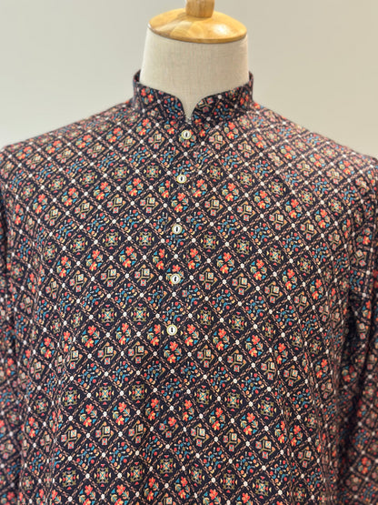 SM0625-01-15 Navy Blue & Striking Motif Khadi Silk Kurta