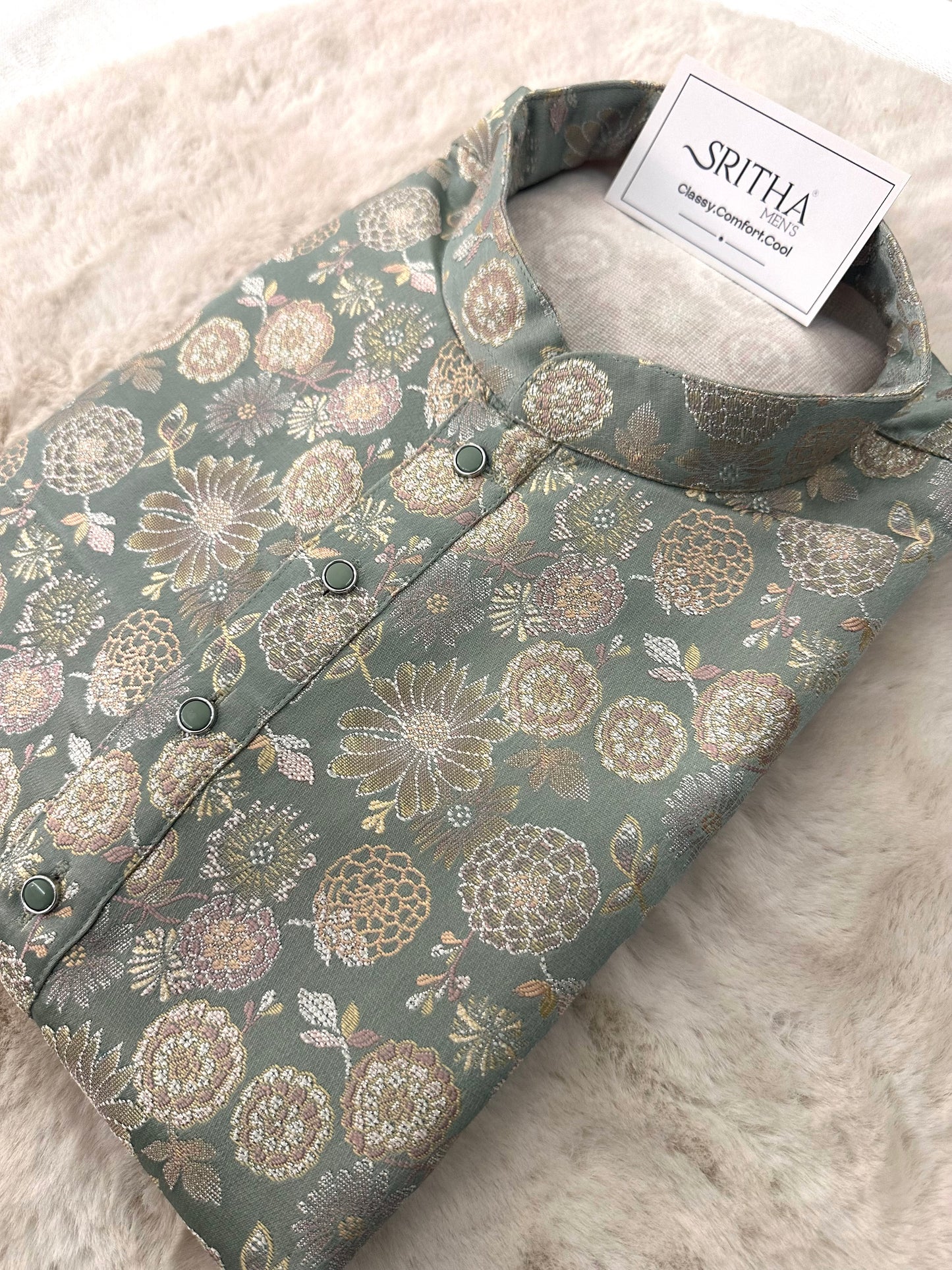 SM0925/26-02-11 Green Heavy Design Brocade Kurta Set