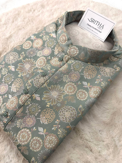 SM0925/26-02-11 Green Heavy Design Brocade Kurta Set