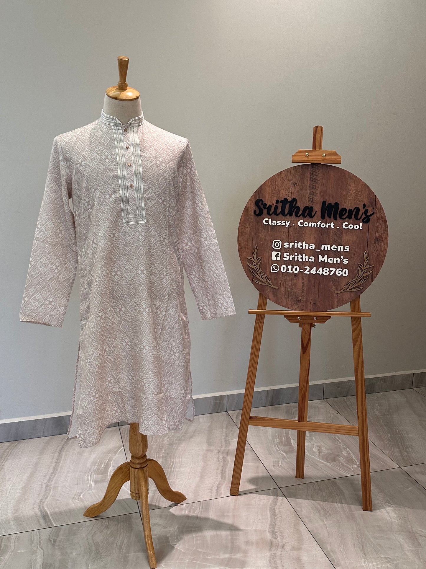 SM0326-06-06 Off White & Light Brown Soft Cotton Blend Kurta Set