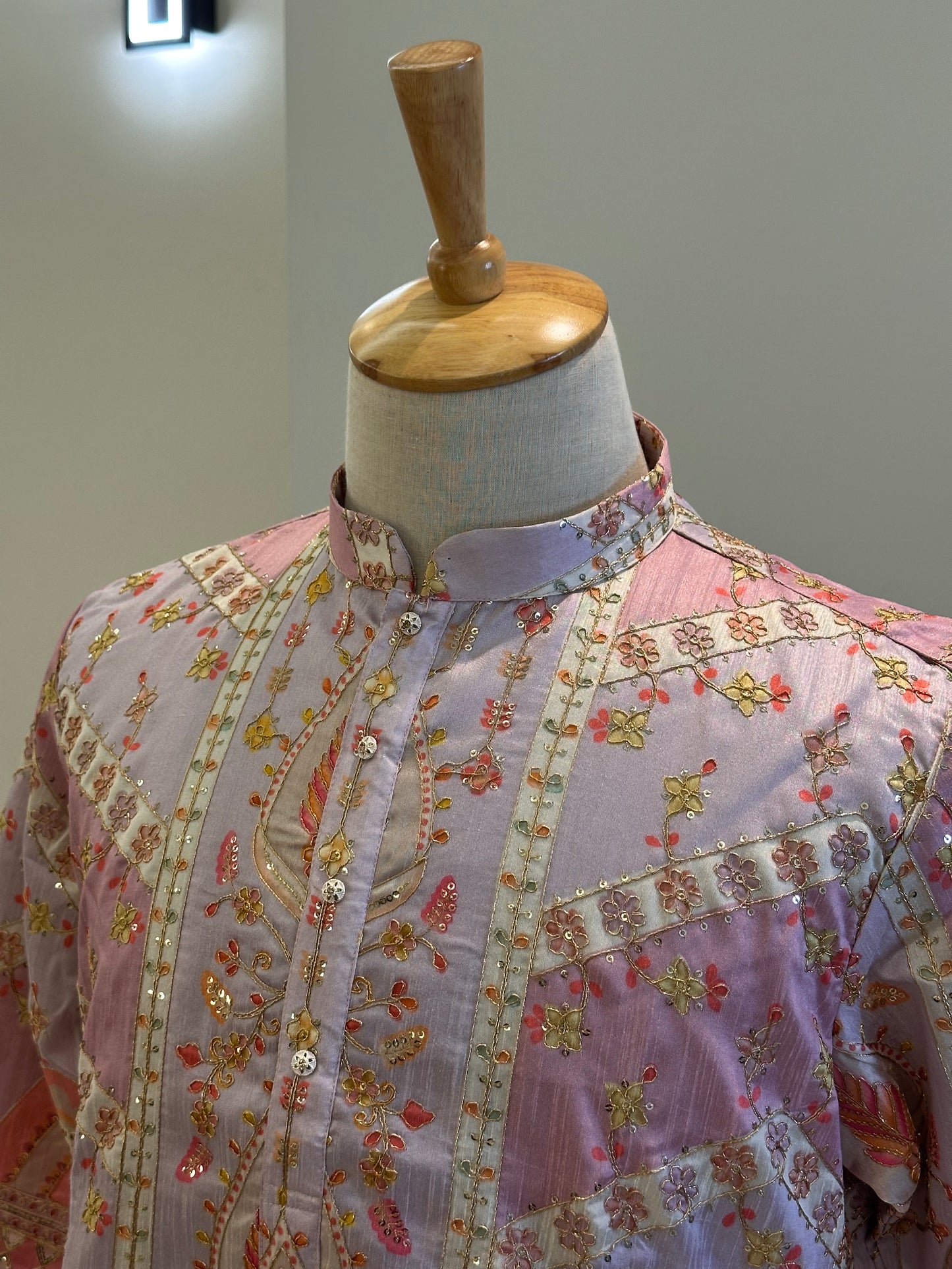 SM0326-02-05 Liliac Pink Heavy Work Silk Blend with Cotton Lining Kurta Set