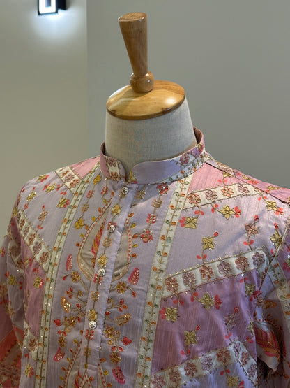 SM0326-02-05 Liliac Pink Heavy Work Silk Blend with Cotton Lining Kurta Set