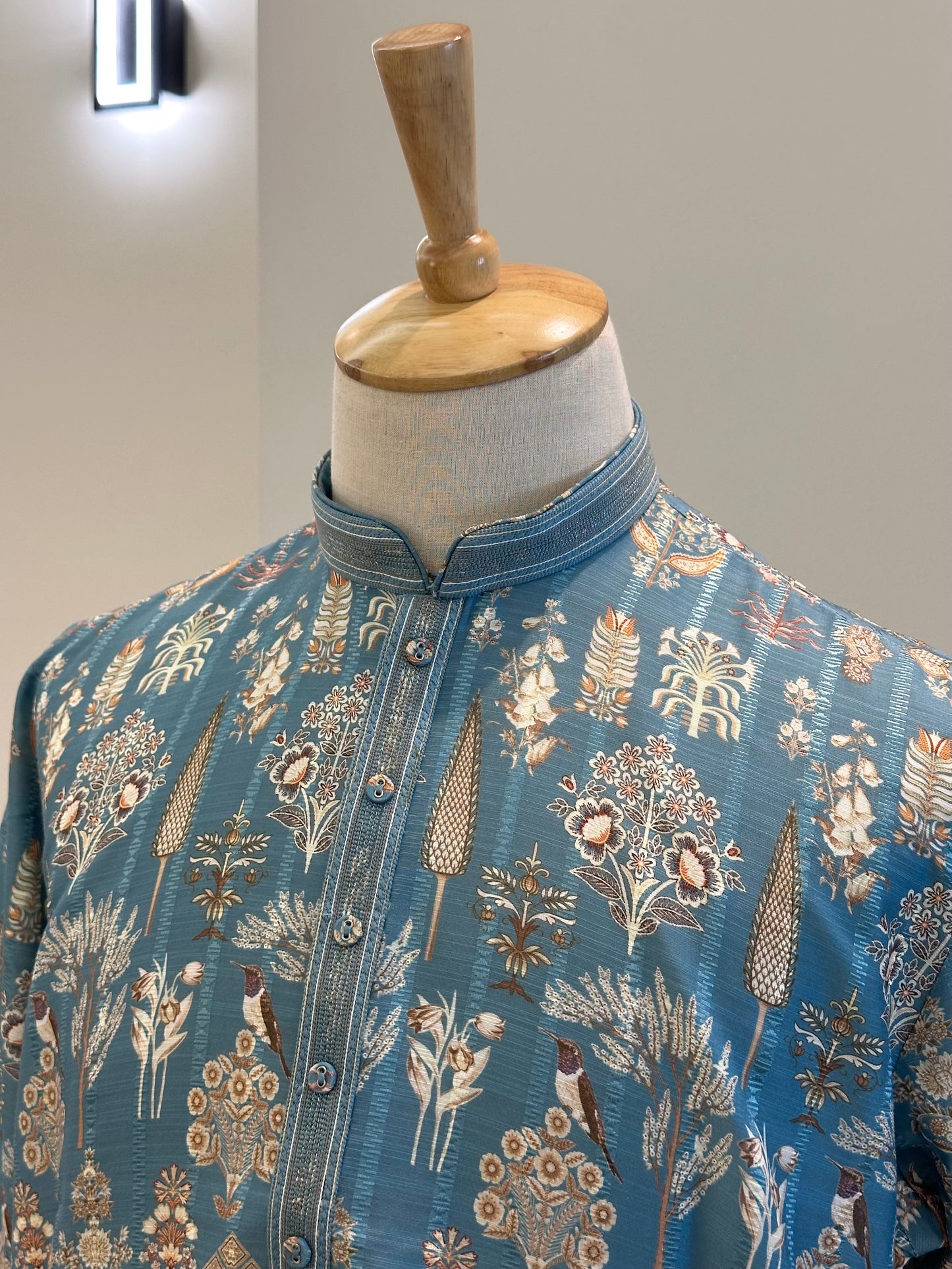SM1225-01-11 Blue Floral Soft Cotton Silk Kurta