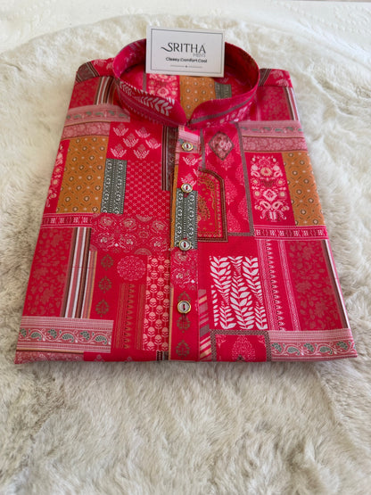 SM0625-01-04 Pink Printed Cotton Kurta