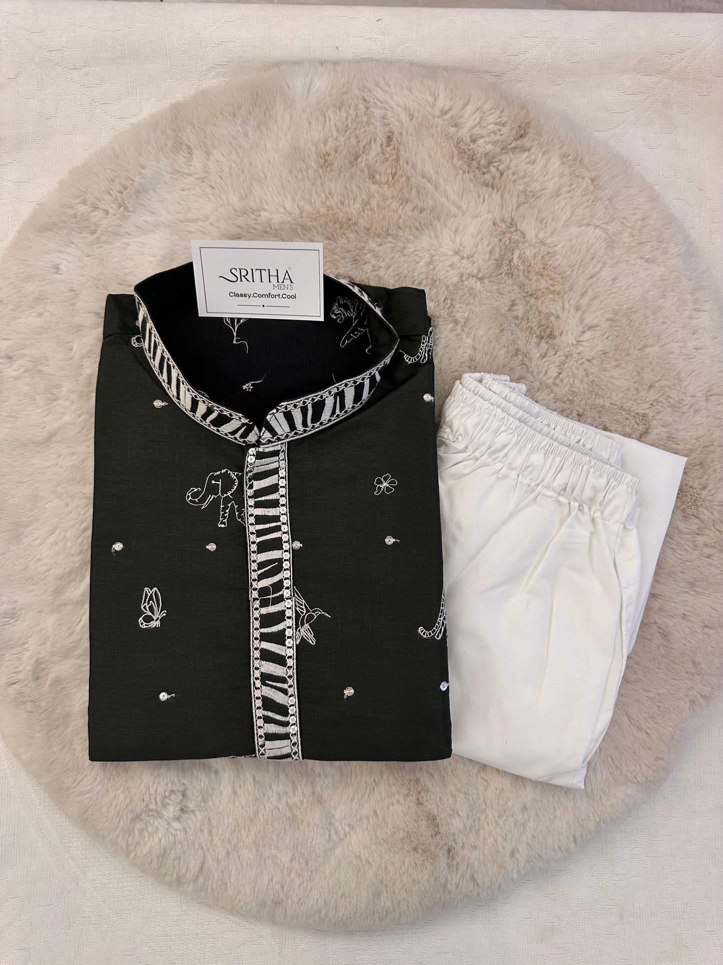 SM1125-02-07 Olive Green with Thread work Cotton Blend Kurta Set