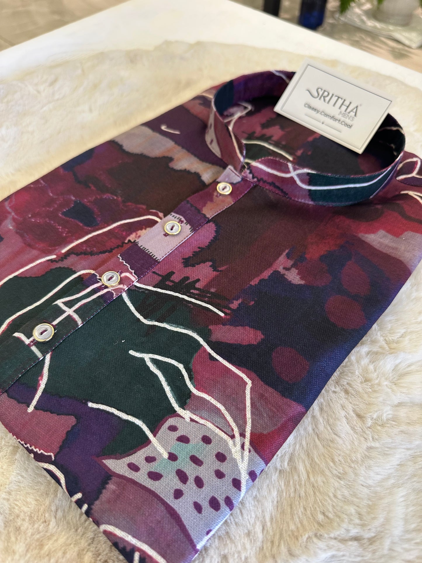 SM0626-01-03 Dark Purple Base Printed Linen Blend Kurta