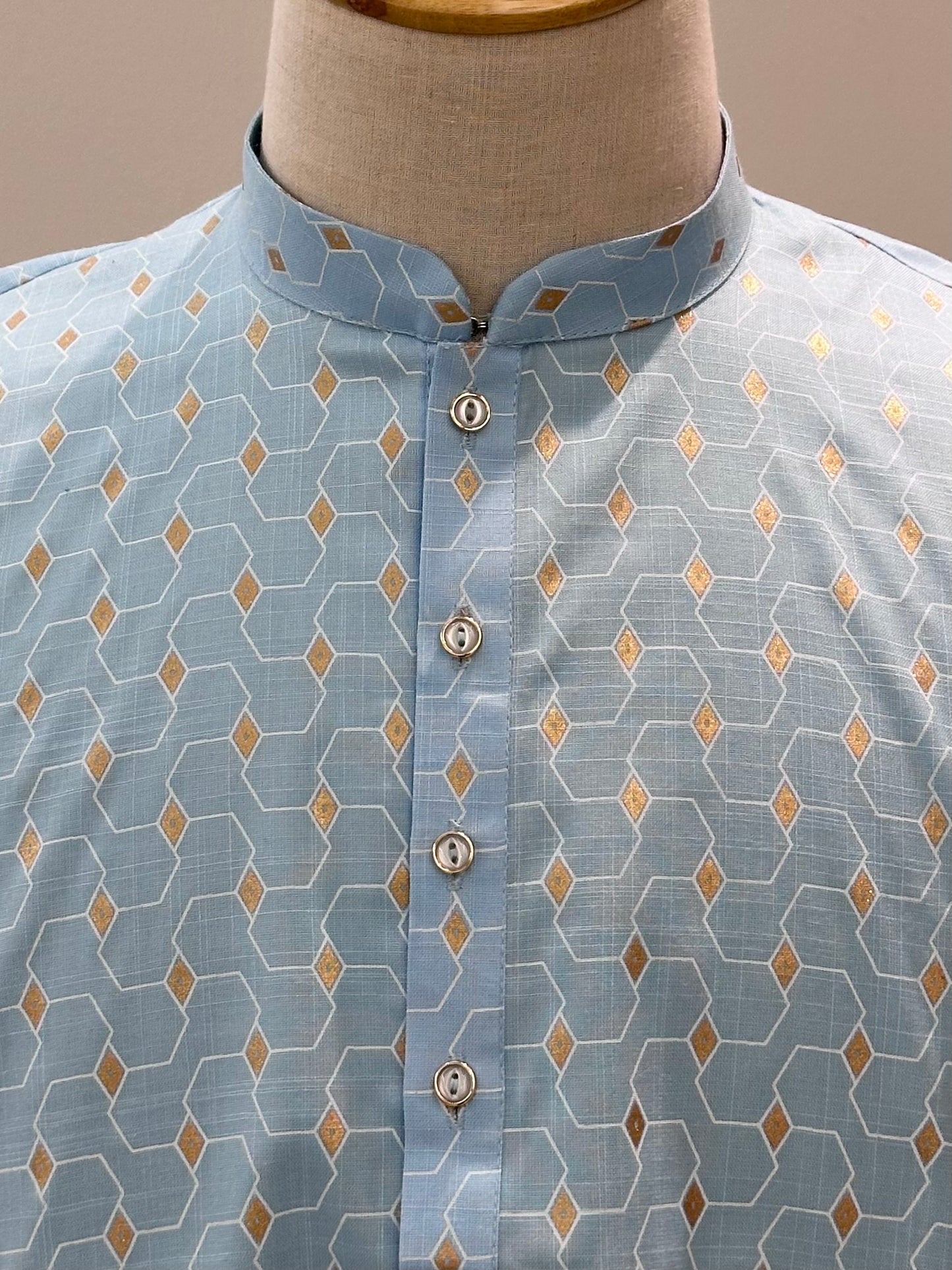 SM1225-01-13 Blue & White Printed Cotton Kurta