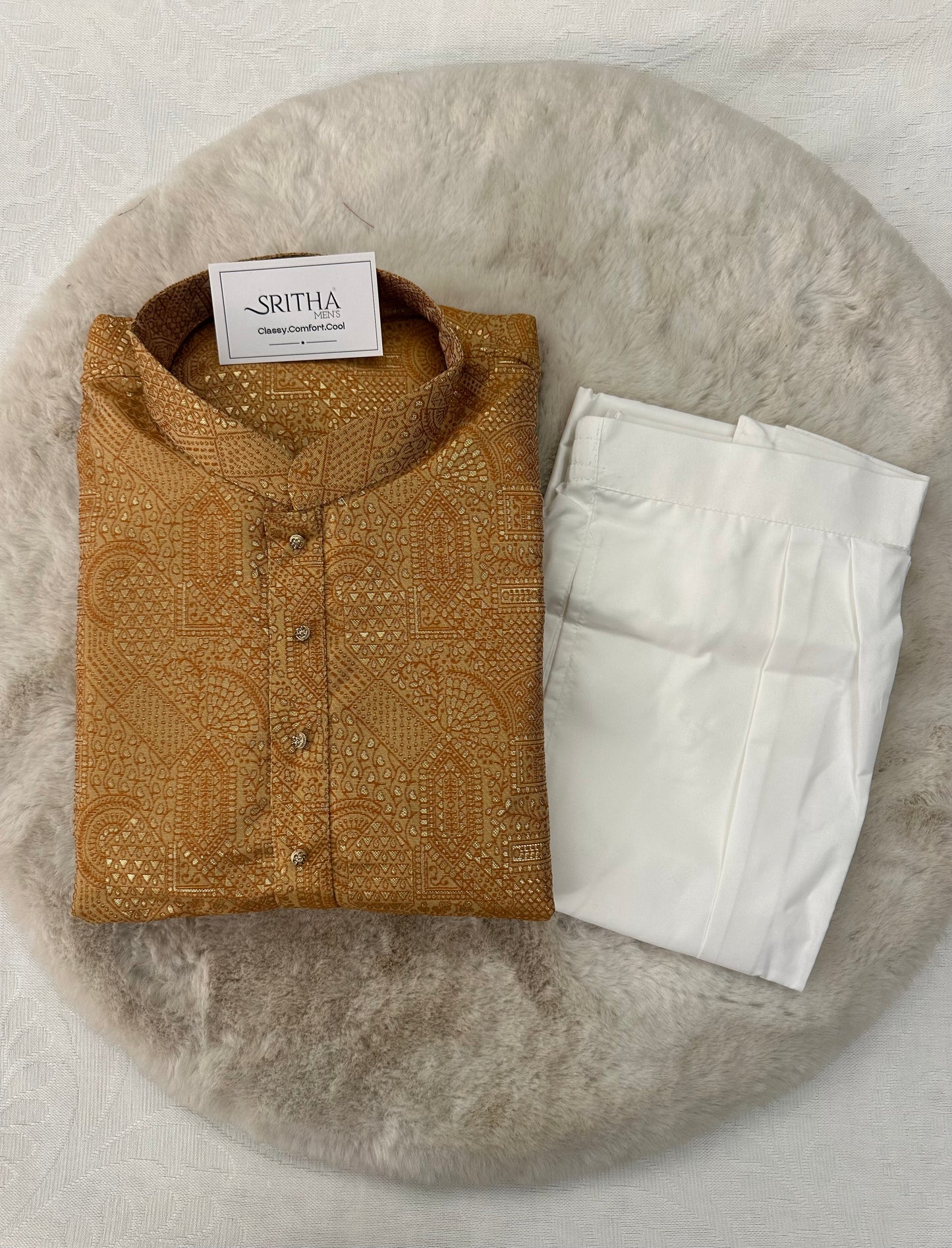 SM0526-02-06 Orange & Gold Silk Blend Kurta with Cotton Lining Kurta Set