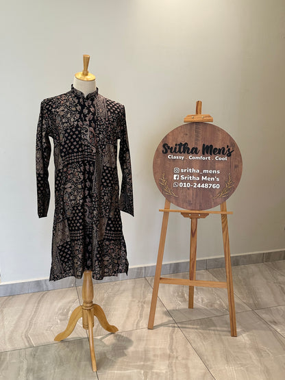 SM0725-02-05 Black Soft Muslin Blend Kurta Set