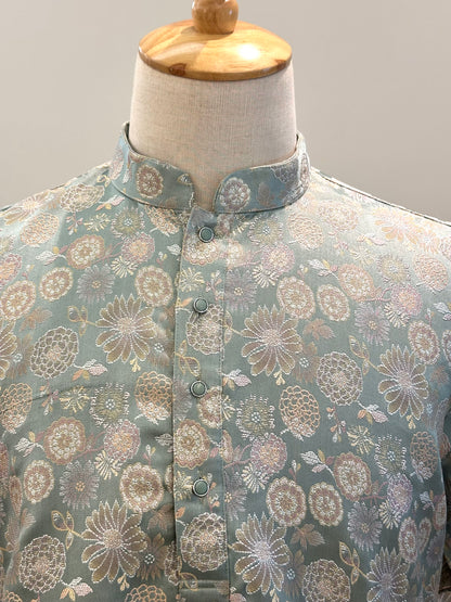 SM0925/26-02-11 Green Heavy Design Brocade Kurta Set