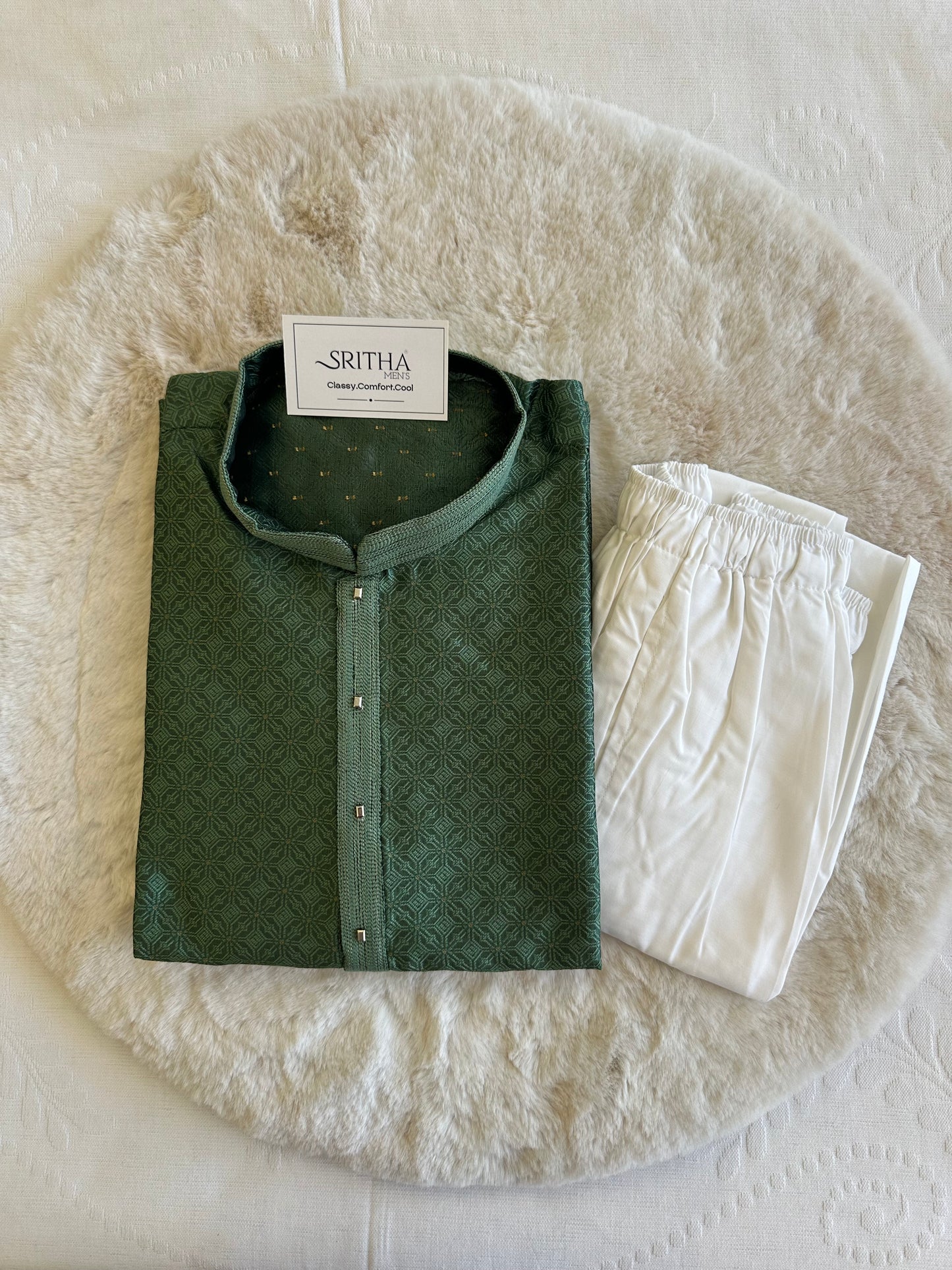 SM0725-02-09 Leaf Green Silk Blend Kurta Set