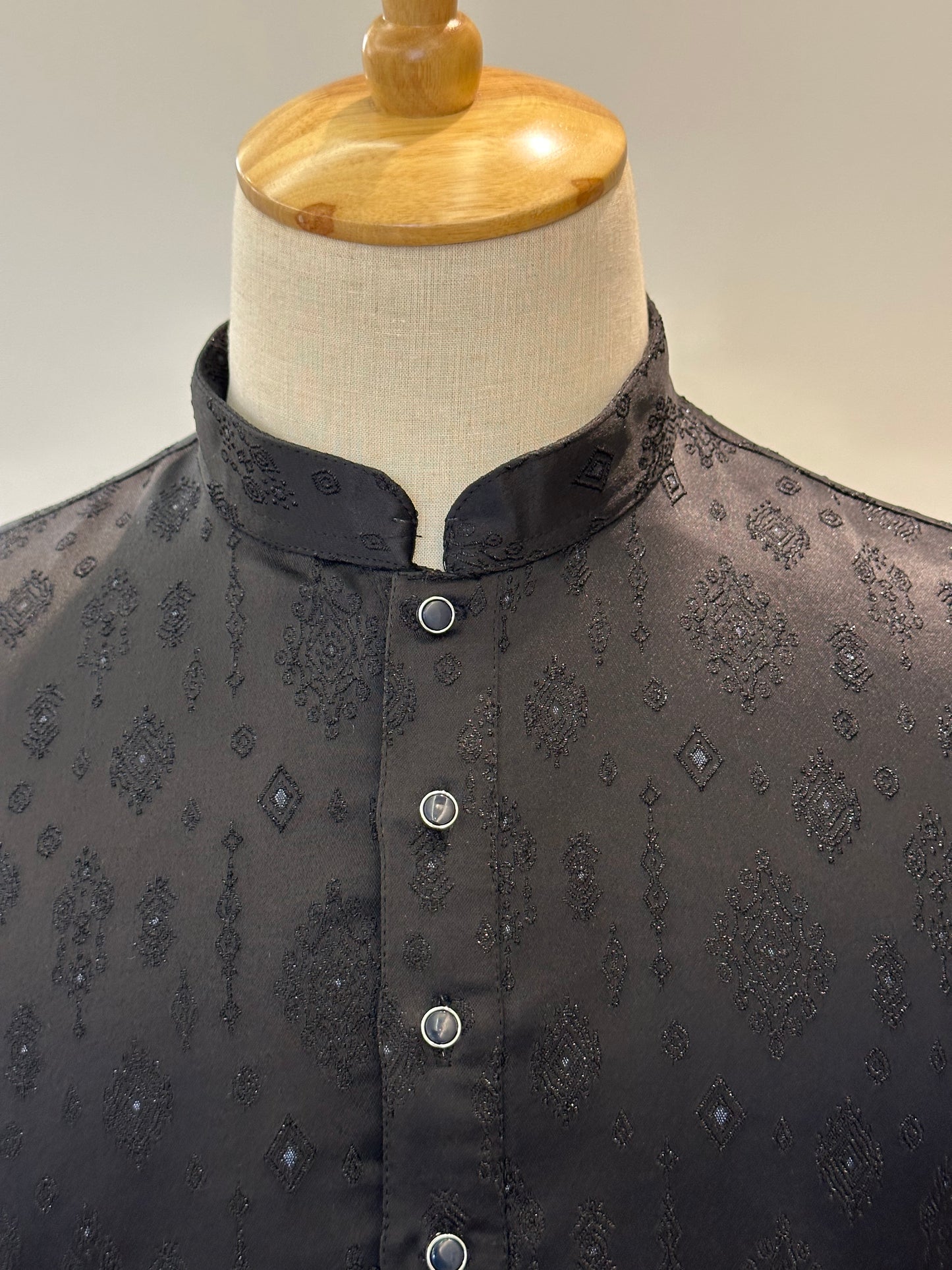 SM0626-02-03 Black Embossed  Design Silk Blend Kurta Set