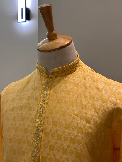 SM0126-02-02 Yellow Jacquard with Cotton Lining Set