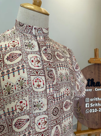 SM0925-18-04 Off White Red Sequins Short Kurta