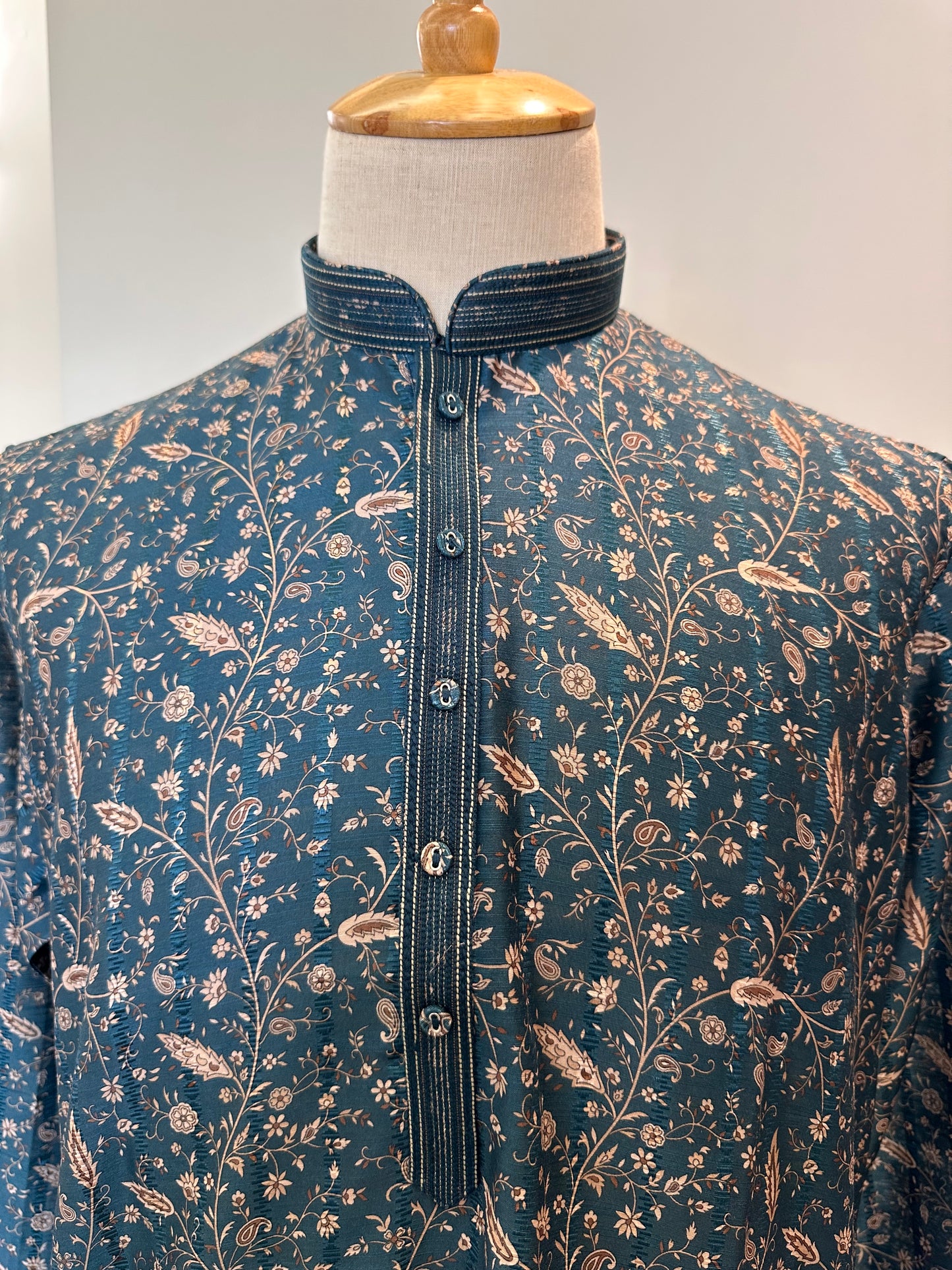 SM1225-01-15 Dark Green & Gold Floral Soft Cotton Silk Kurta