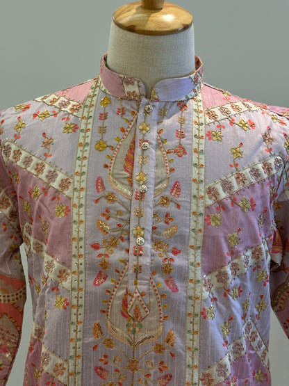 SM0326-02-05 Liliac Pink Heavy Work Silk Blend with Cotton Lining Kurta Set