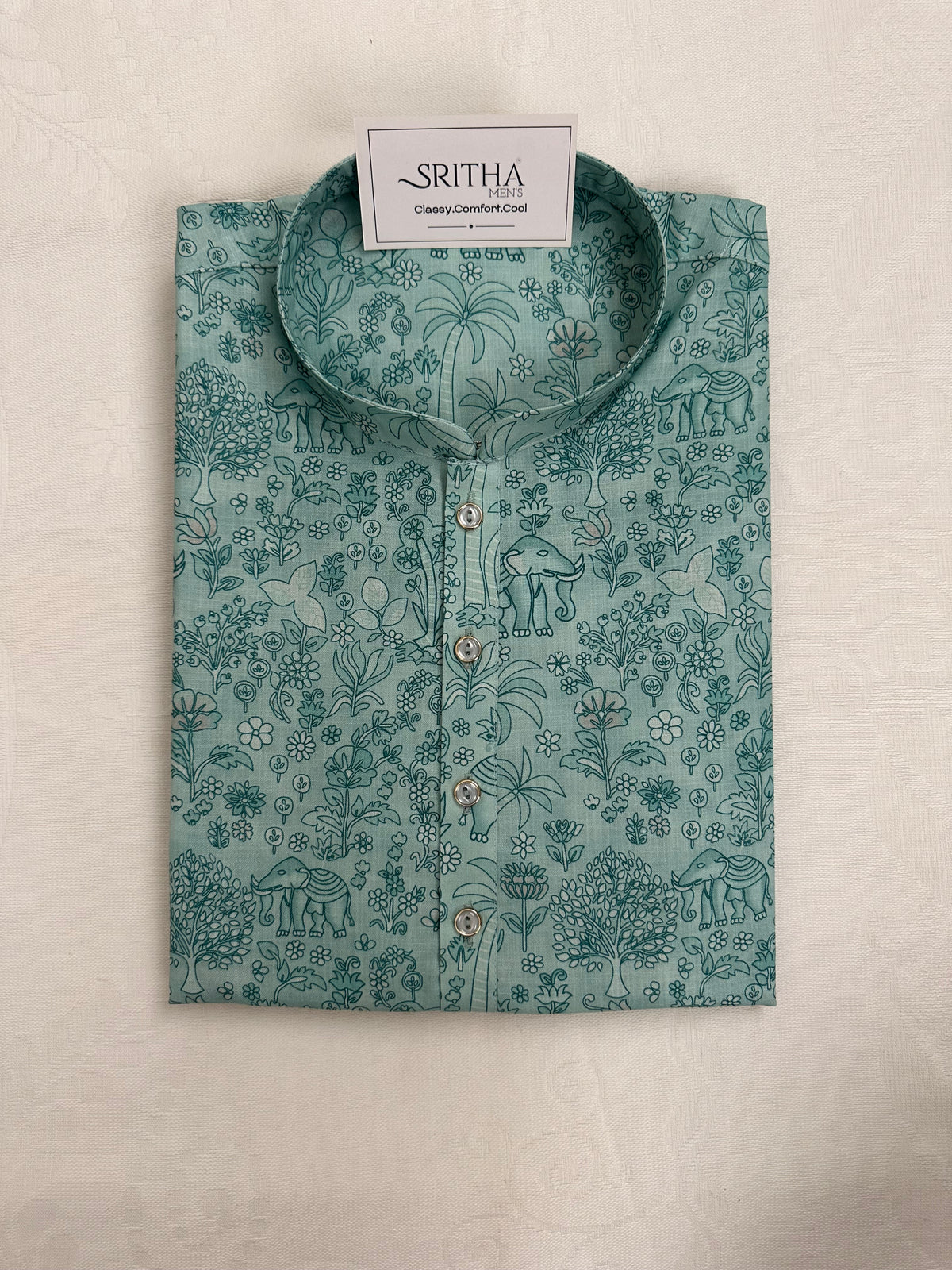 SM0826-01-08 Light Green Elephant Soft Cotton Kurta