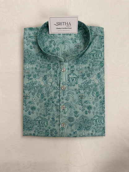 SM0826-01-08 Light Green Elephant Soft Cotton Kurta