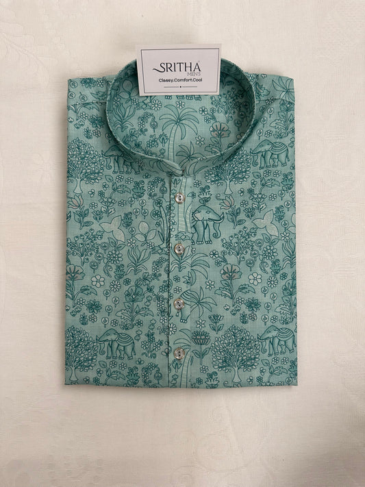 SM0826-01-08 Light Green Elephant Soft Cotton Kurta