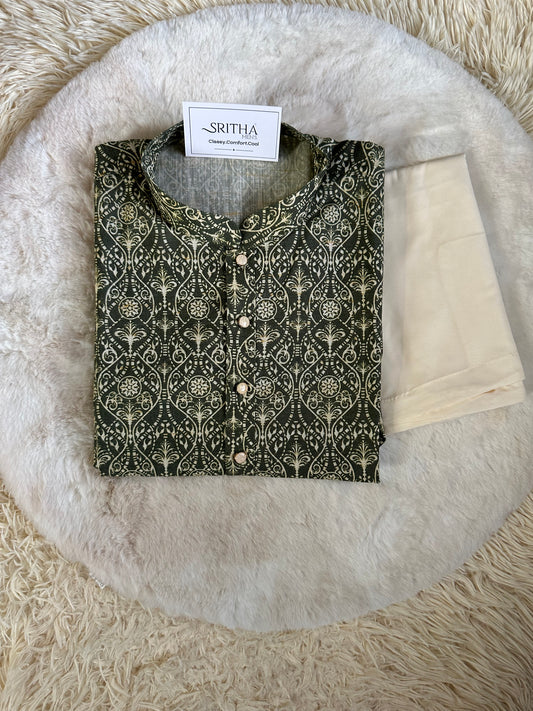 SM0424-02-10 Army Green & Mustard Kurta Set