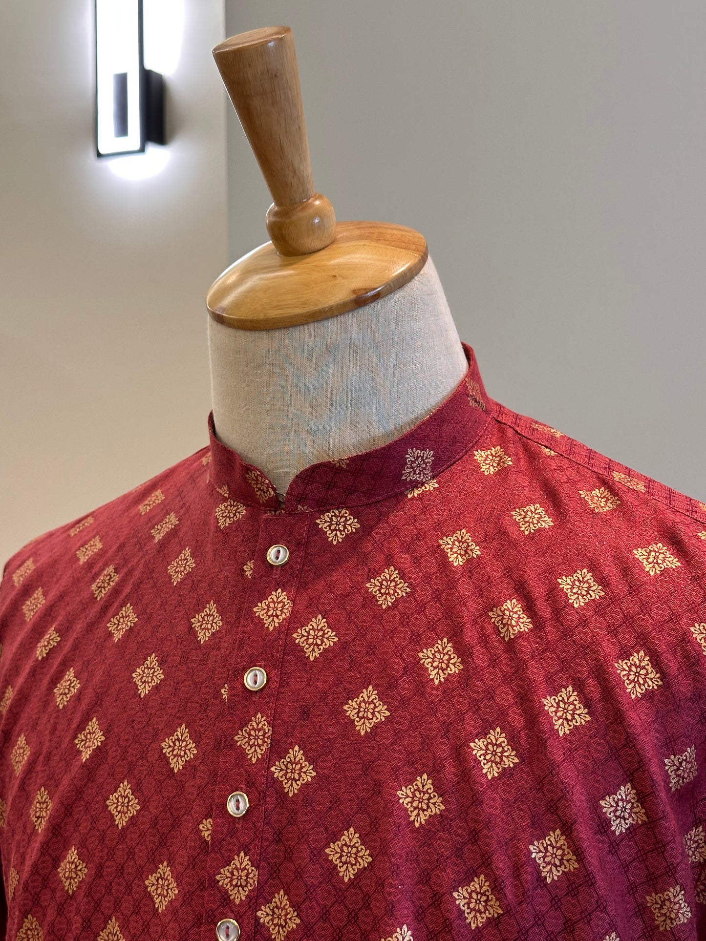 SM0126-01-03 Red & Gold Printed Cotton Kurta