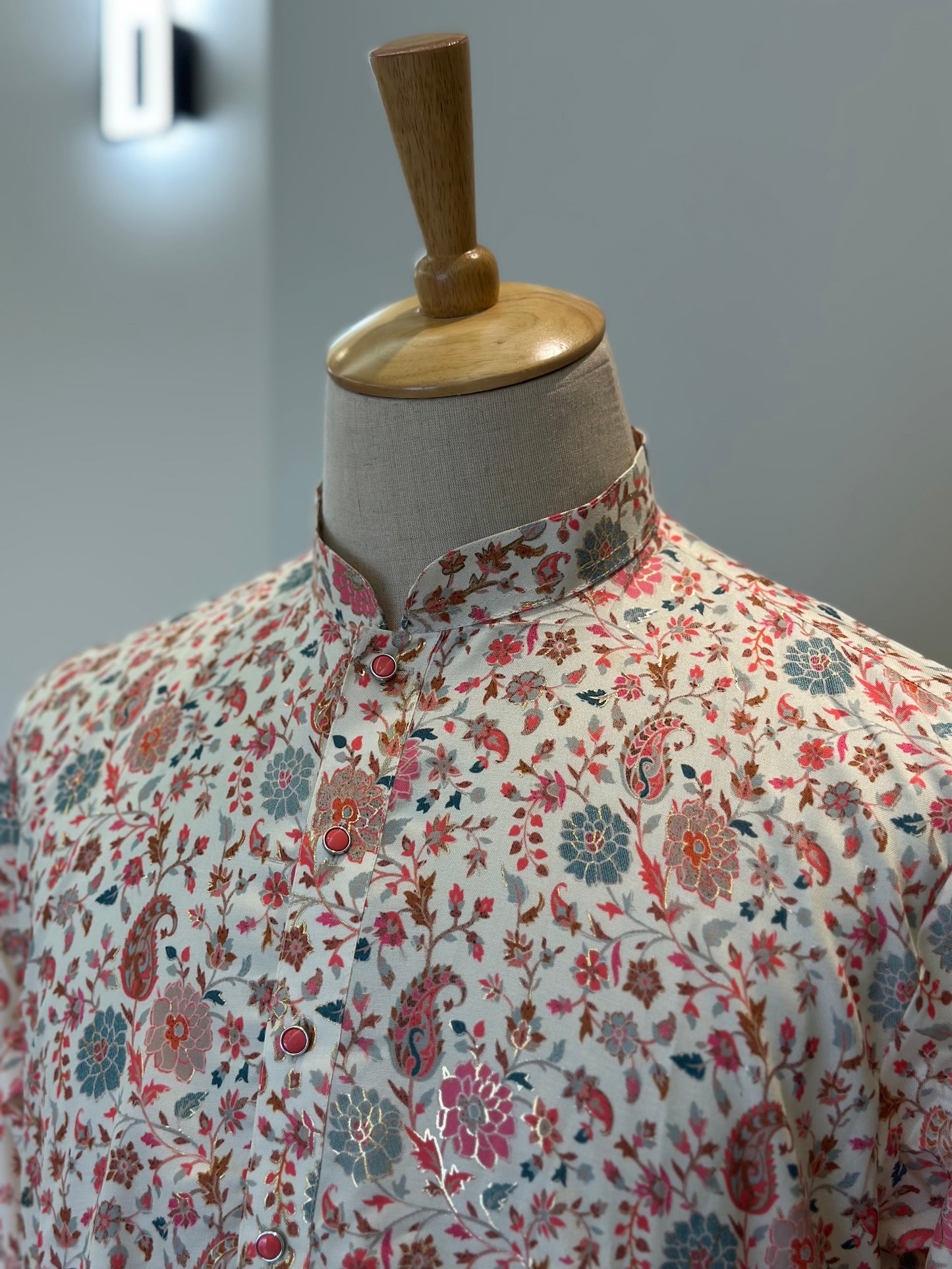 SM1125-02-15 White Floral Soft Viscose Blend Kurta Set