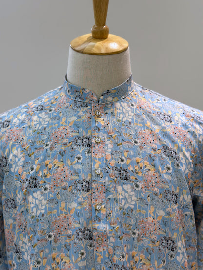 SM1224-01-07 Light Blue Floral Print Soft Kurta
