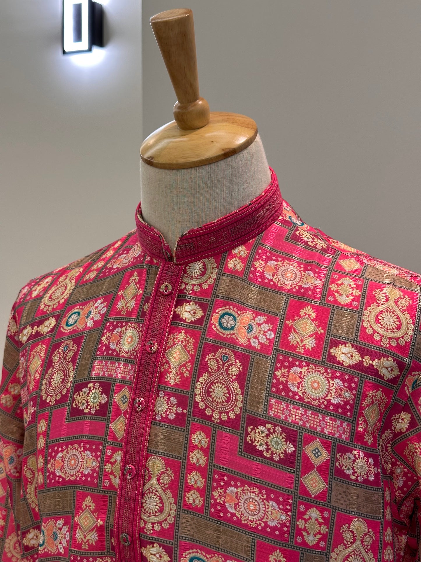 SM1225-01-12 Rani Pink & Gold White Soft Cotton Silk Kurta