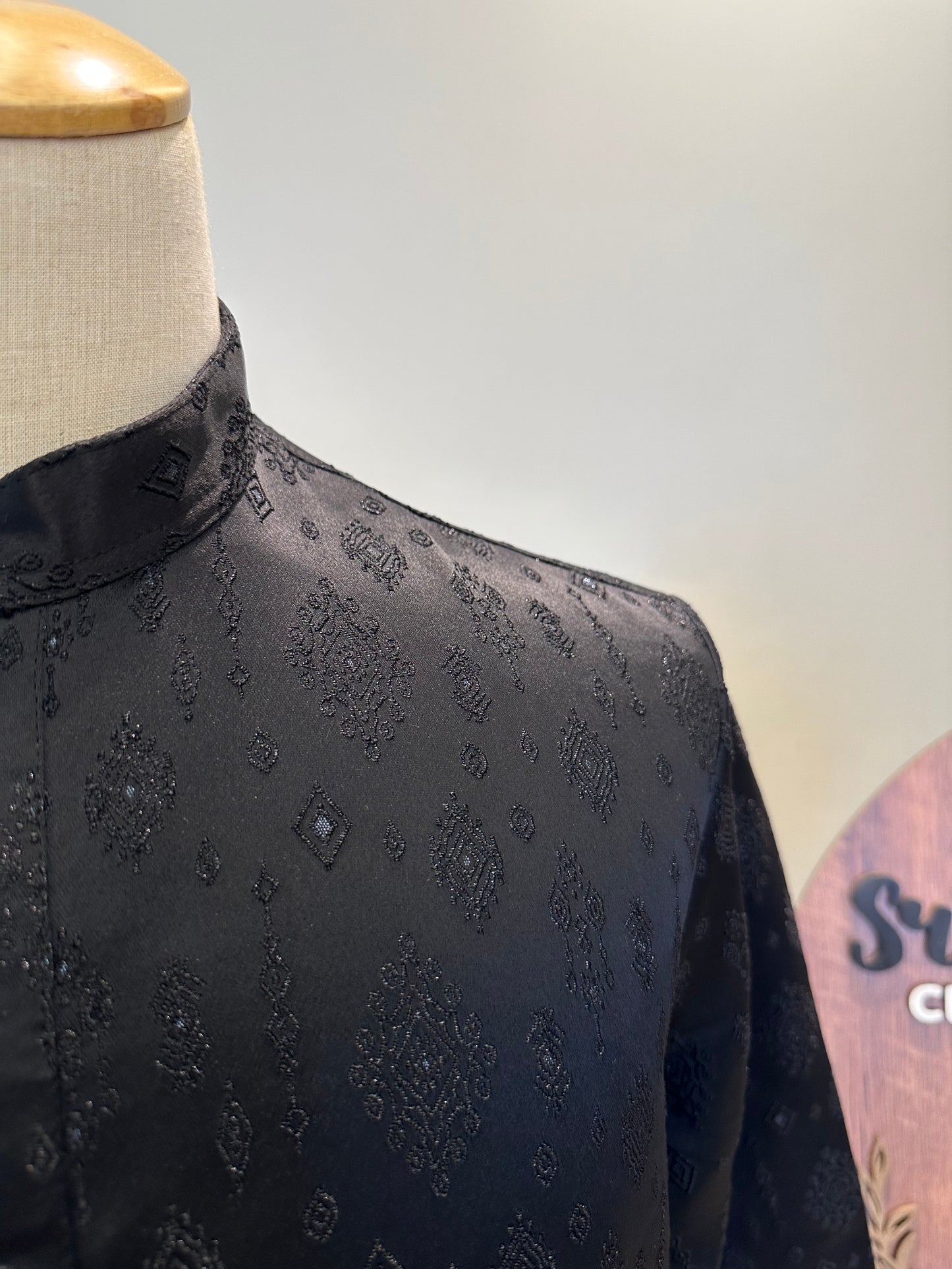 SM0626-02-03 Black Embossed  Design Silk Blend Kurta Set