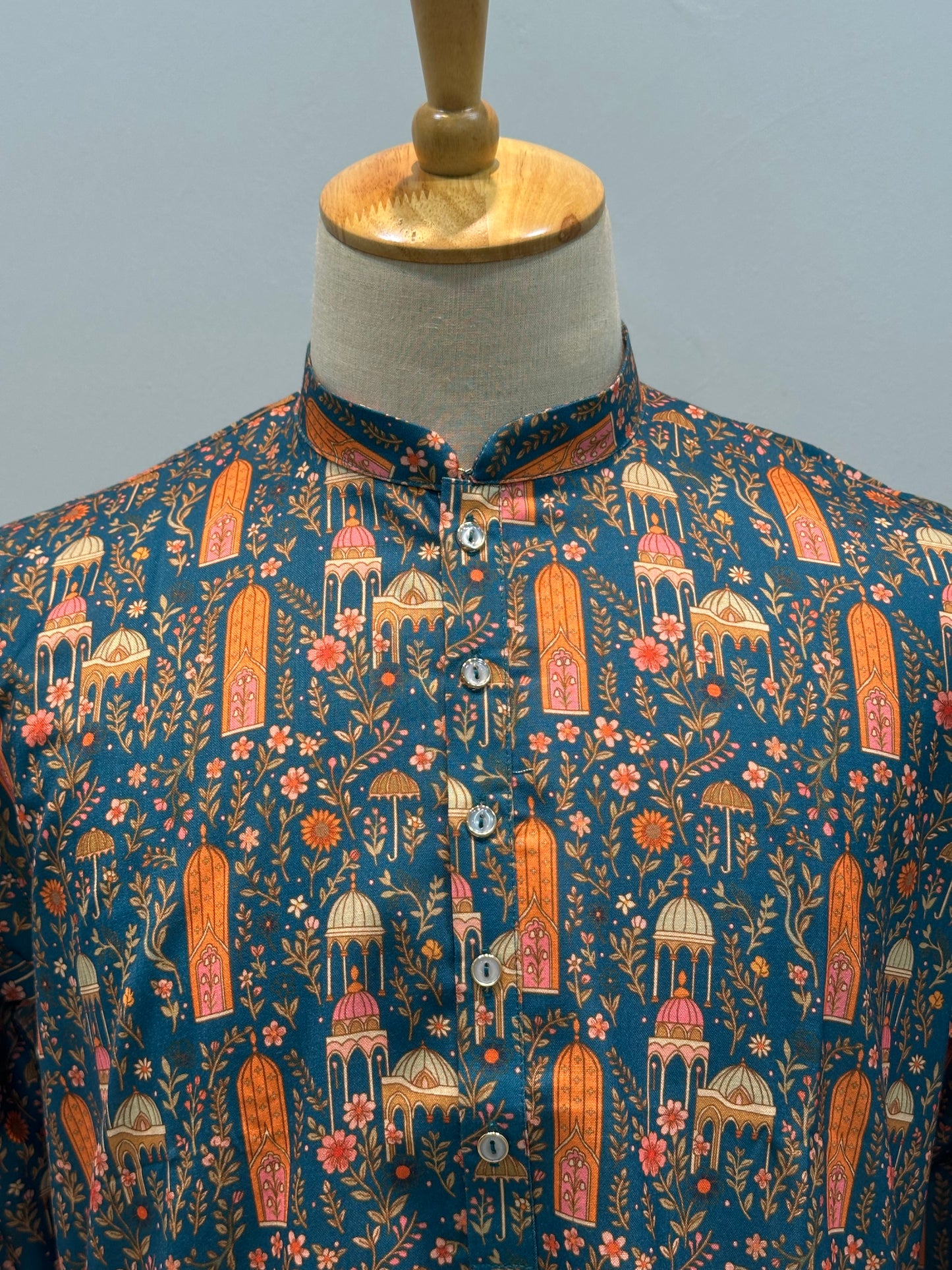 SM0726-01-07 Teal Base Printed Soft Cotton Kurta