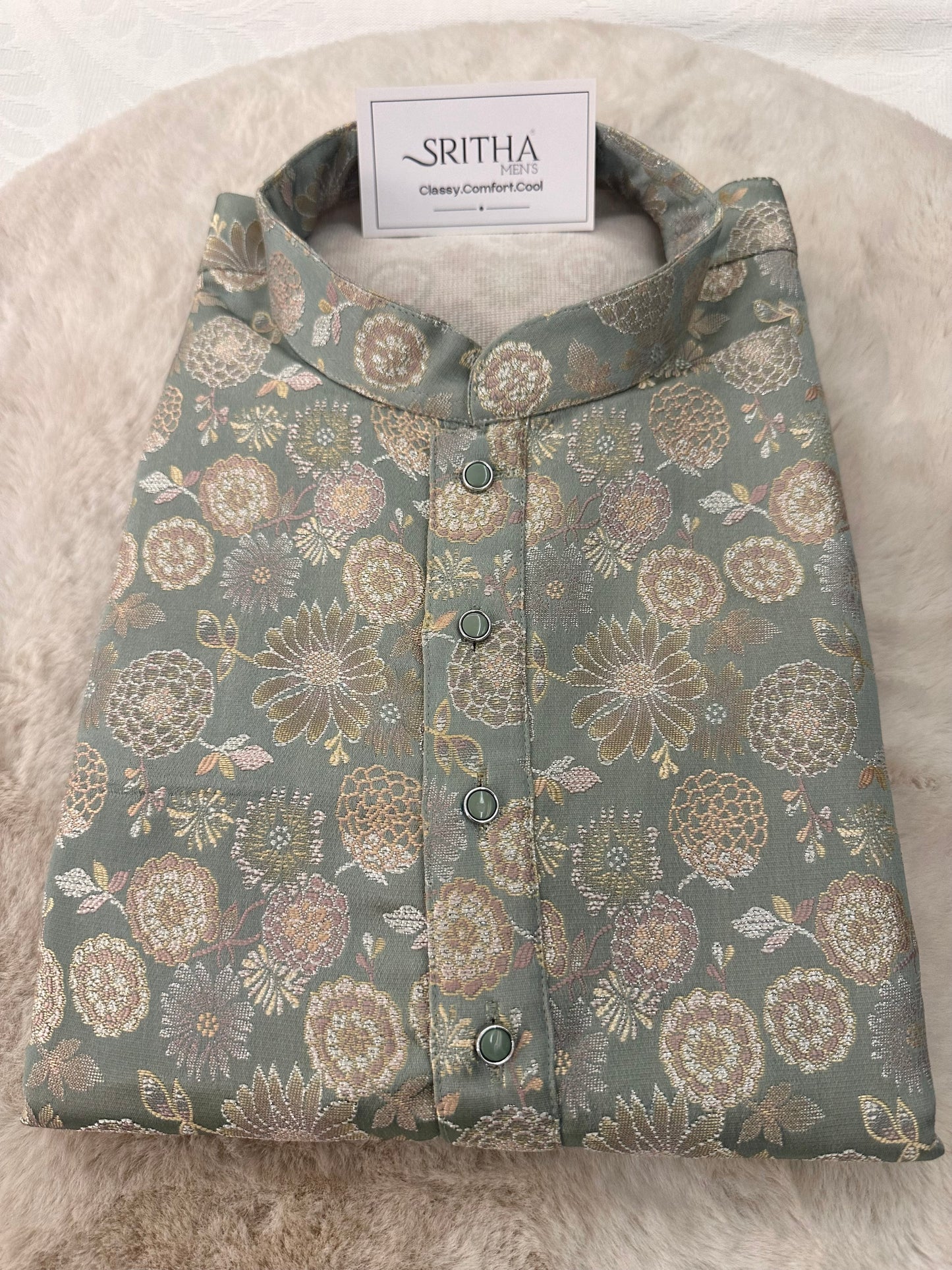 SM0925/26-02-11 Green Heavy Design Brocade Kurta Set