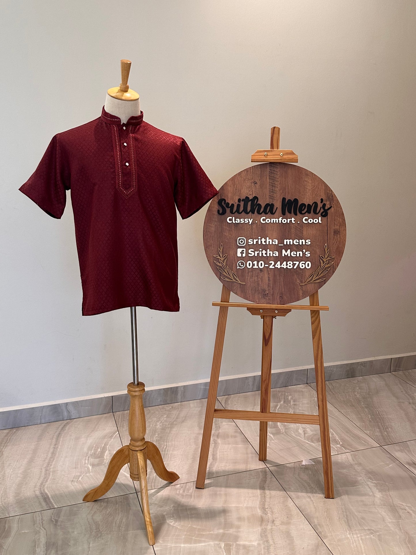 SM1025-18-10 Dark Red Short Cotton Blend Kurta