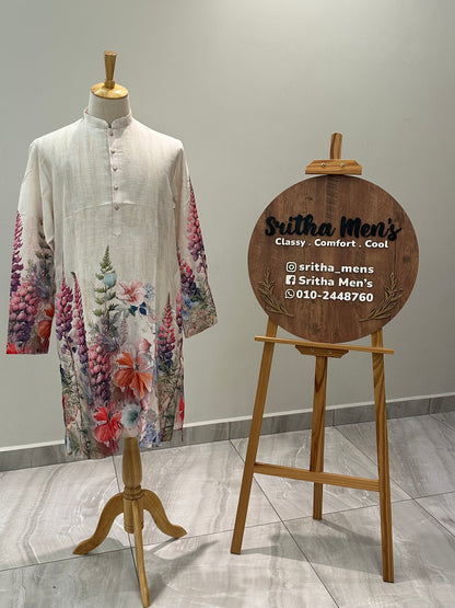 SM0825-01-10 Off White Floral Cotton Kurta