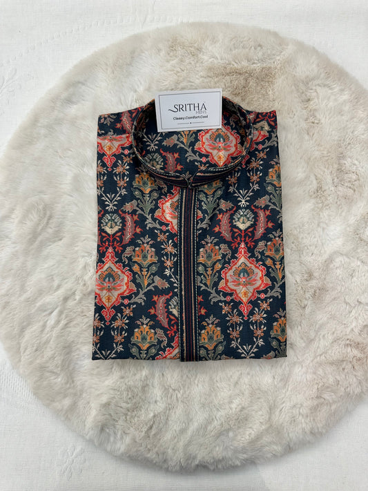 SM0925-01-06 Grey Green Soft Cotton Silk Kurta