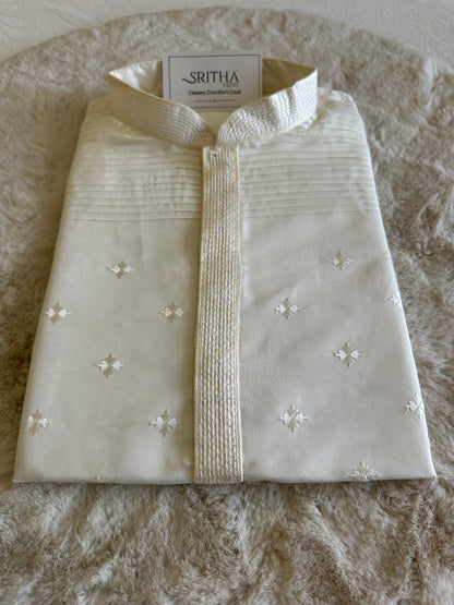 SM0326-06-03 White with Embroidery Floral Soft Cotton Blend Kurta Set