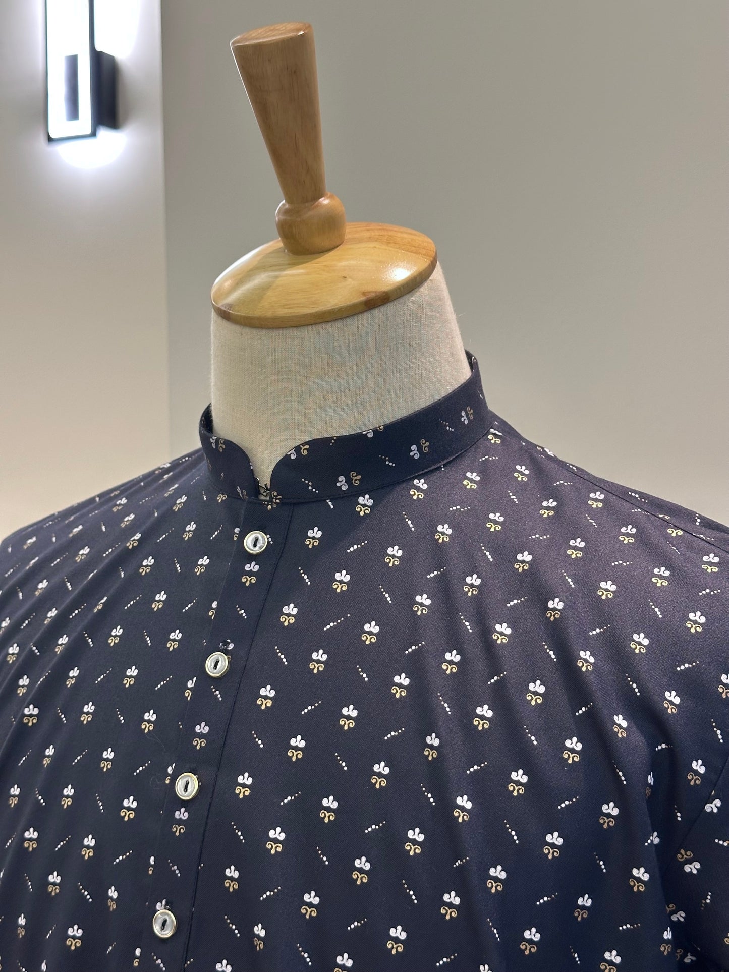 SM0226-01-06 Dark Navy Blue & White Printed Cotton Kurta