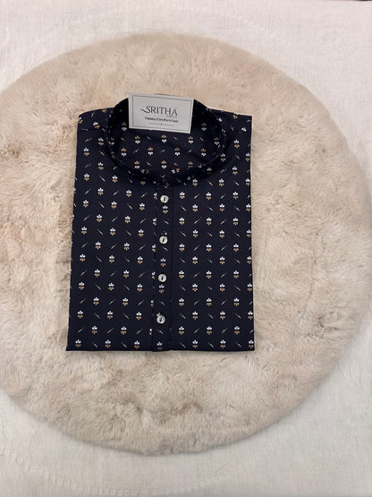 SM0226-01-06 Dark Navy Blue & White Printed Cotton Kurta