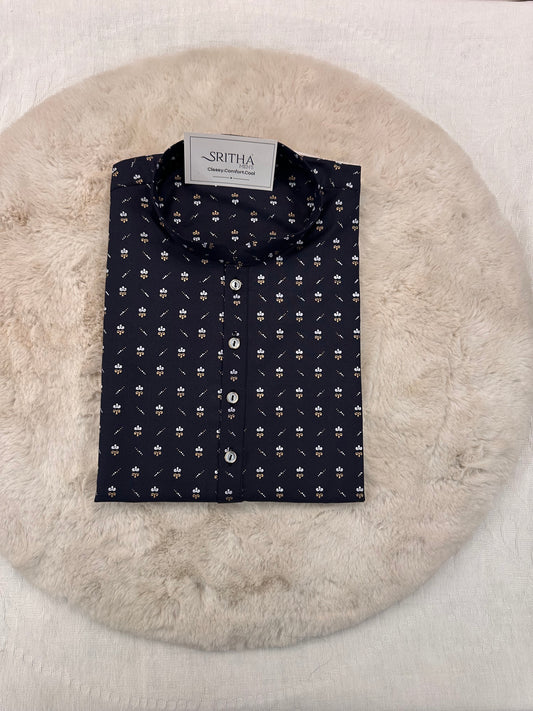 SM0226-01-06 Dark Navy Blue & White Printed Cotton Kurta
