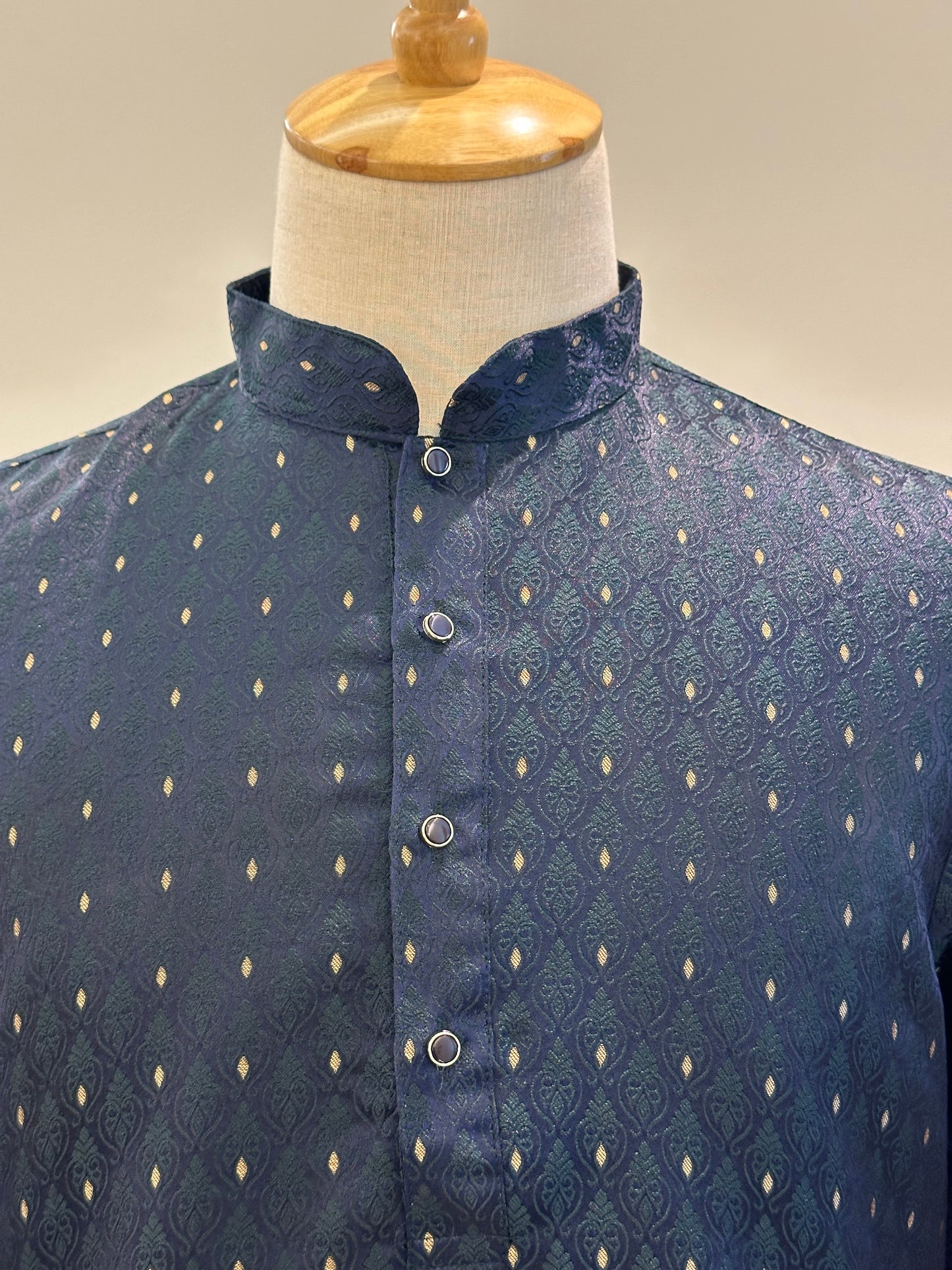 SM1125-02-10 Dual Shade Navy Blue & Green Jacquard Kurta Set
