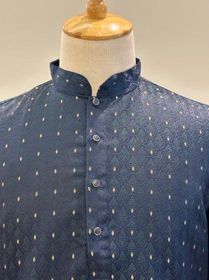 SM1125-02-10 Dual Shade Navy Blue & Green Jacquard Kurta Set