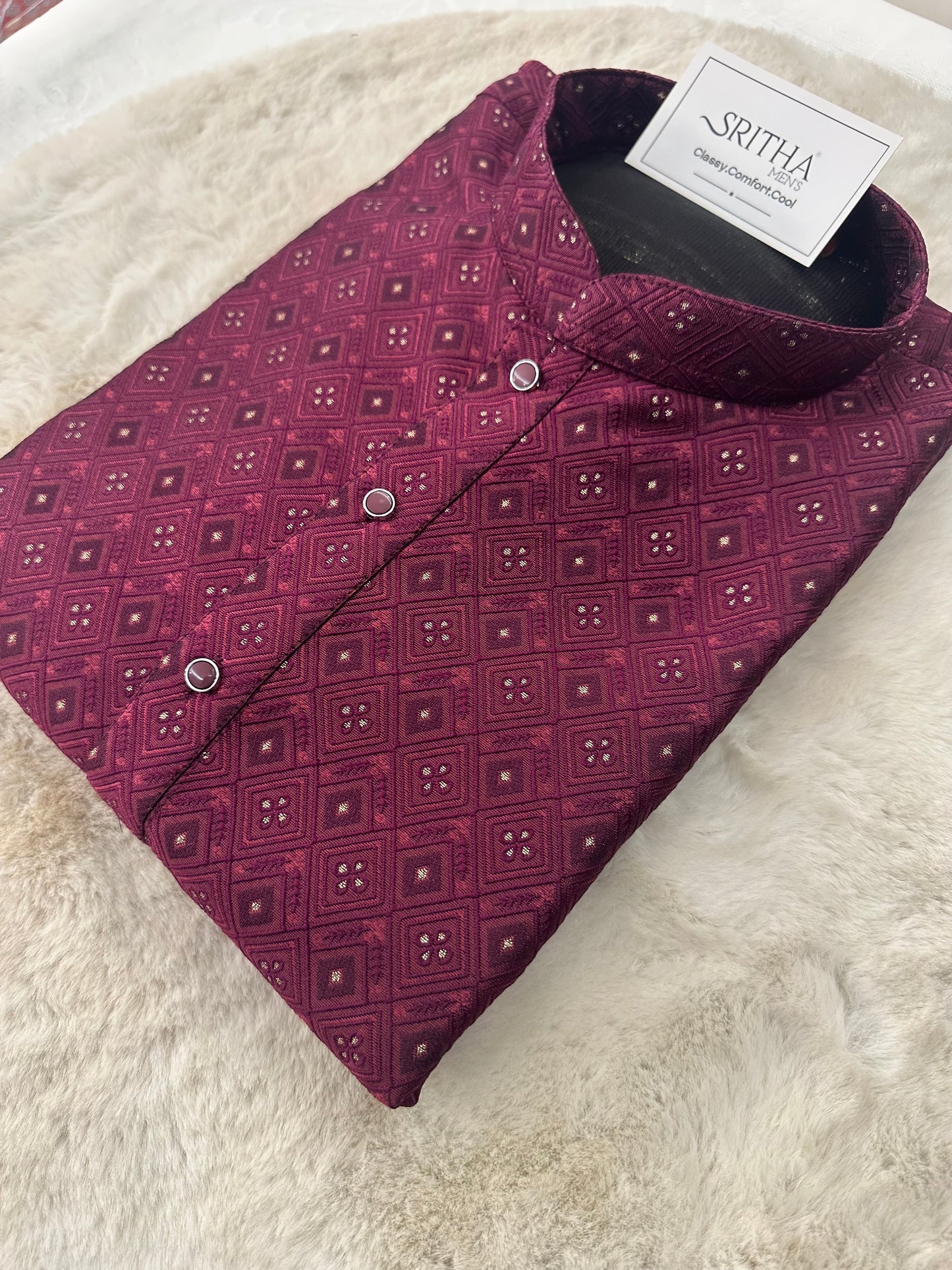 SM0526-02-03 Wine & Gold Kurta Set